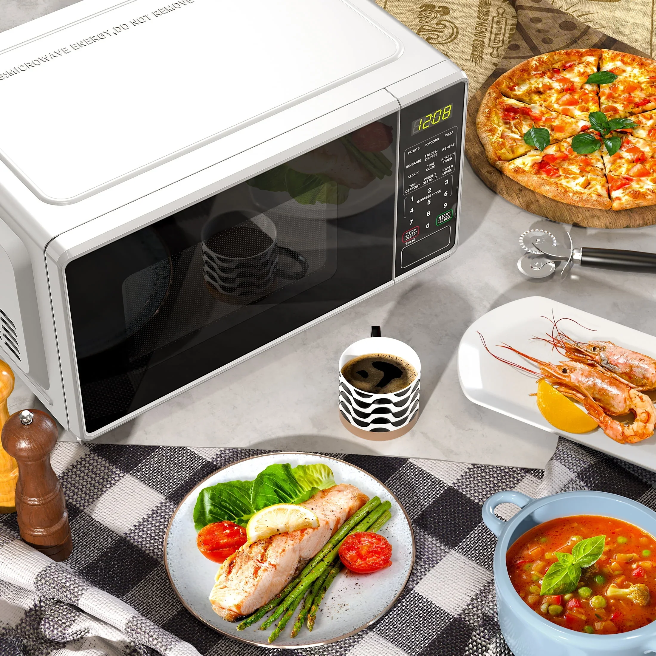Mainstays 0.7 cu. ft. Countertop Microwave Oven, 700 Watts, White, New