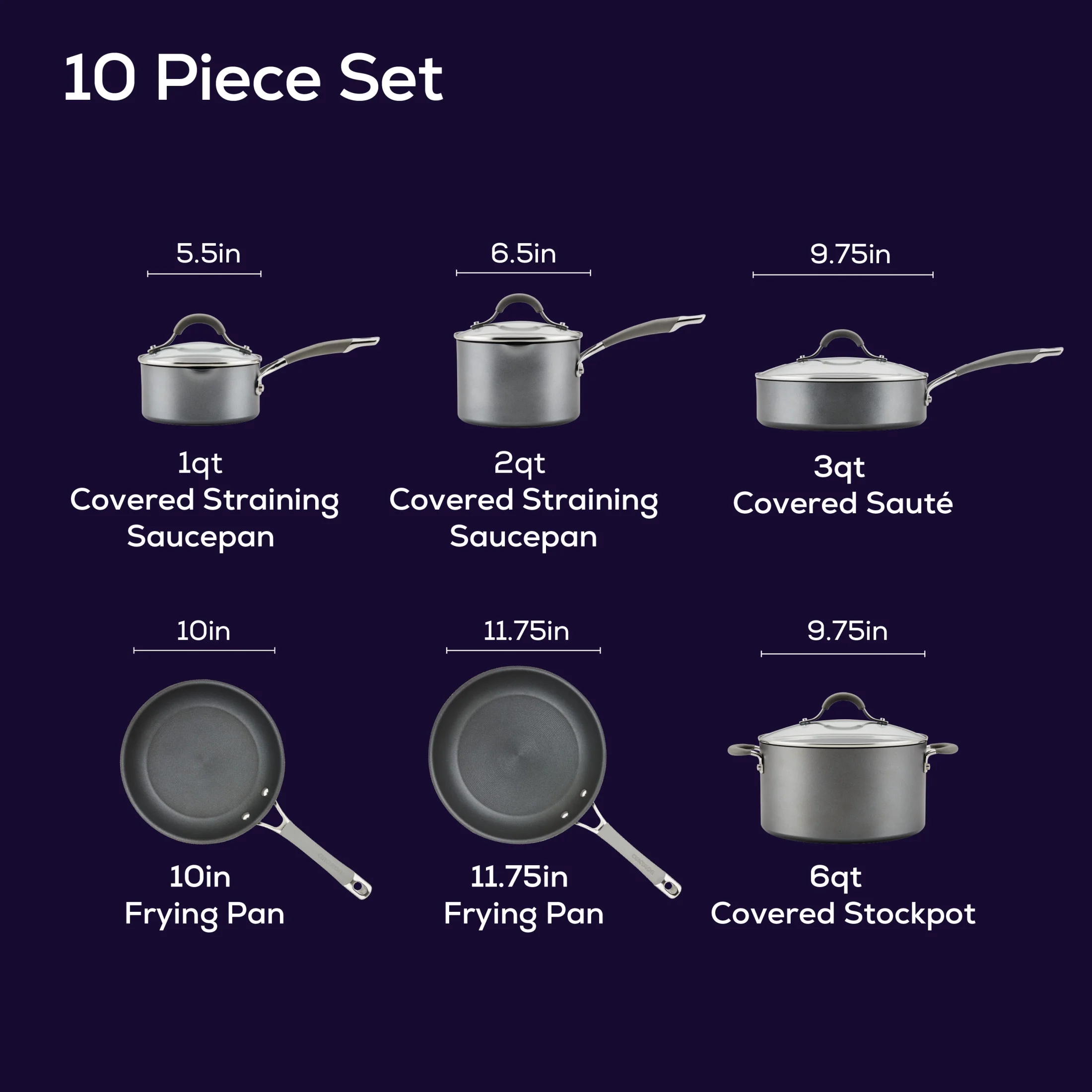 Circulon Elementum Hard - Anodized Nonstick Cookware Set, 10 - Piece, Gray