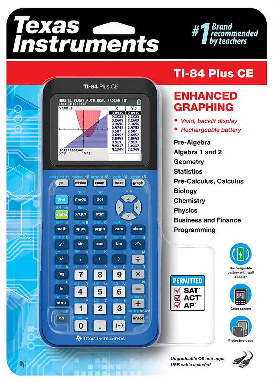 Texas Instruments TI - 84 Plus CE Graphing Calculator, Bionic Blue, 7.5 in