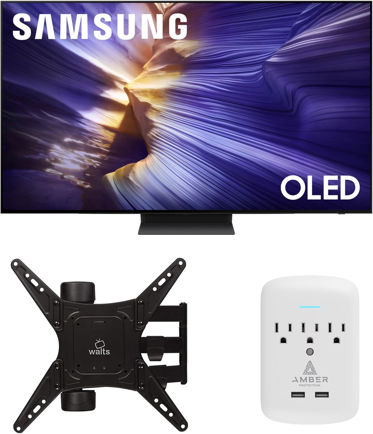 Samsung QN55S90FAFXZA 55 Inch 4K OLED Smart TV with a Walts Medium Full Motion Mount for 32