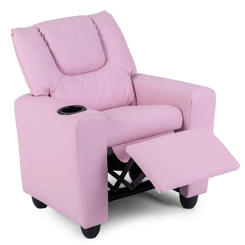 Kids Recliner Chair with Cup Holder & Side Pocket, Adjustable Toddler Lounge Sofa, Ergonomic Children Armchairs for Boys Girls Age 3+, 150lbs