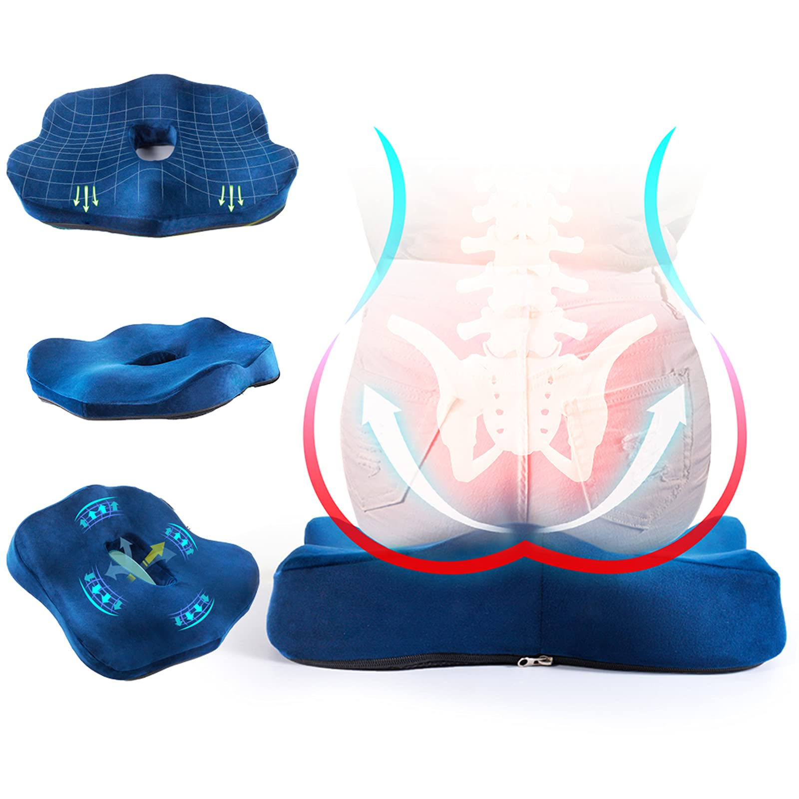 Seat Cushion for Office Chair - Completely Wraps The Hips - 100% Memory Foam Donut Cushion for Tailbone, Sciatica, Hemorrhoid, Coccyx Pain Relief -