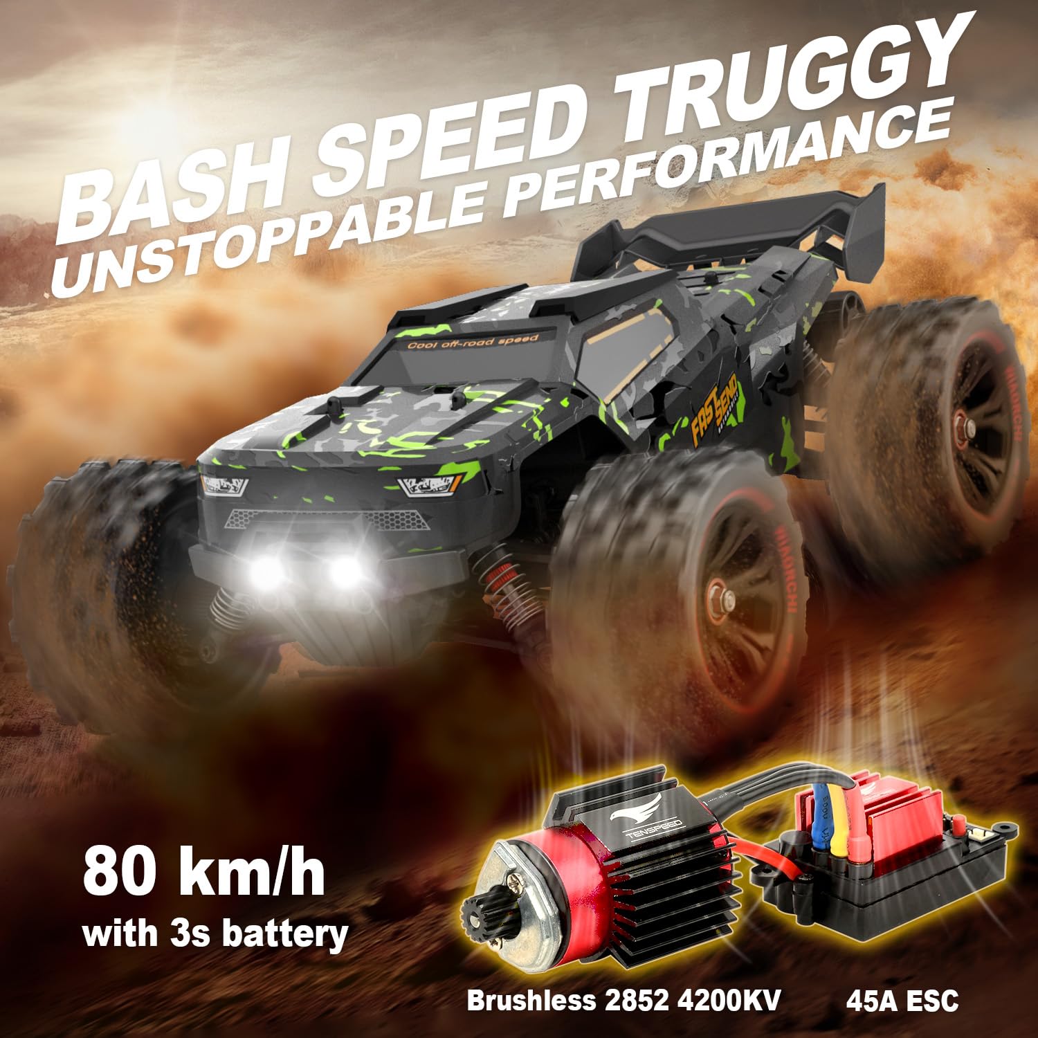Voitures radiocommandées WIAORCHI 1/16 RTR Brushless rapides, 67 km/h avec 2 batteries