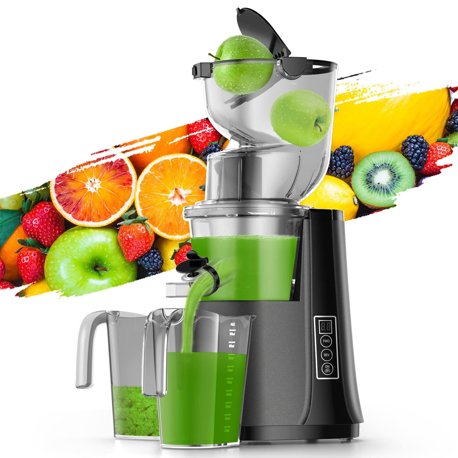 celahapy Cold Press Juicer Machines, Slow Masticating Juicers with 3.3-inch Wide Dual Feed Chute for Whole Fruits and Vegetables, Juice Extractor