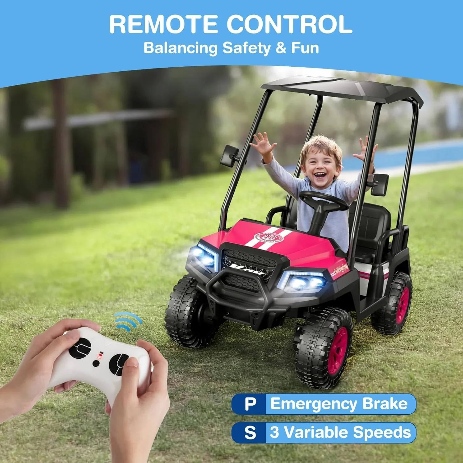 Voiturette de golf pour enfants R9 24V avec télécommande et auvent amovible