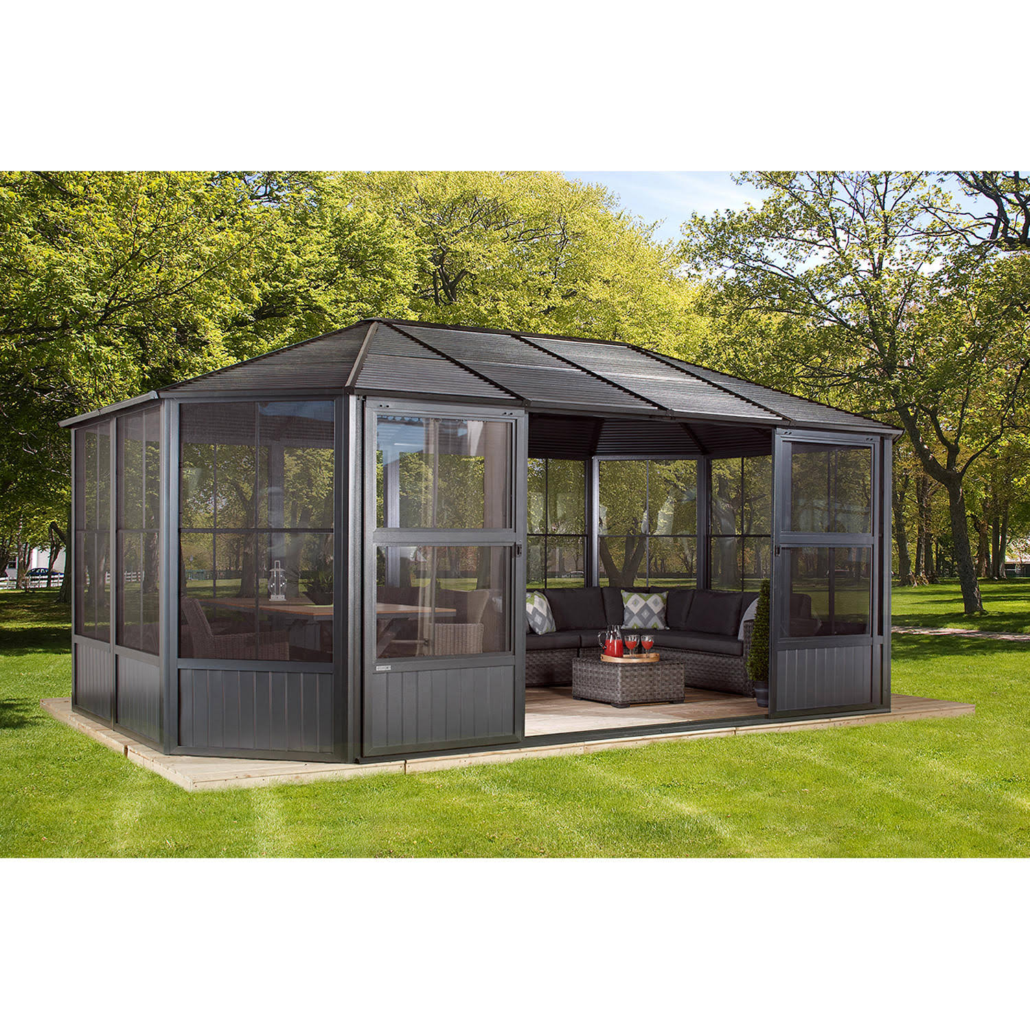 Sojag Outdoor Charleston Aluminum Solarium Sunroom with Mosquito Net - 12' x 18', Dark Gray