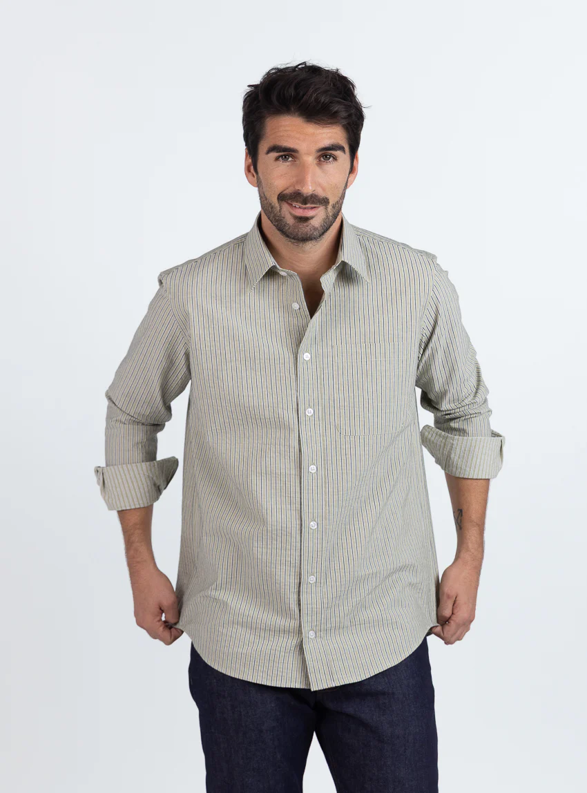 Chemise homme en coton vert tilleul