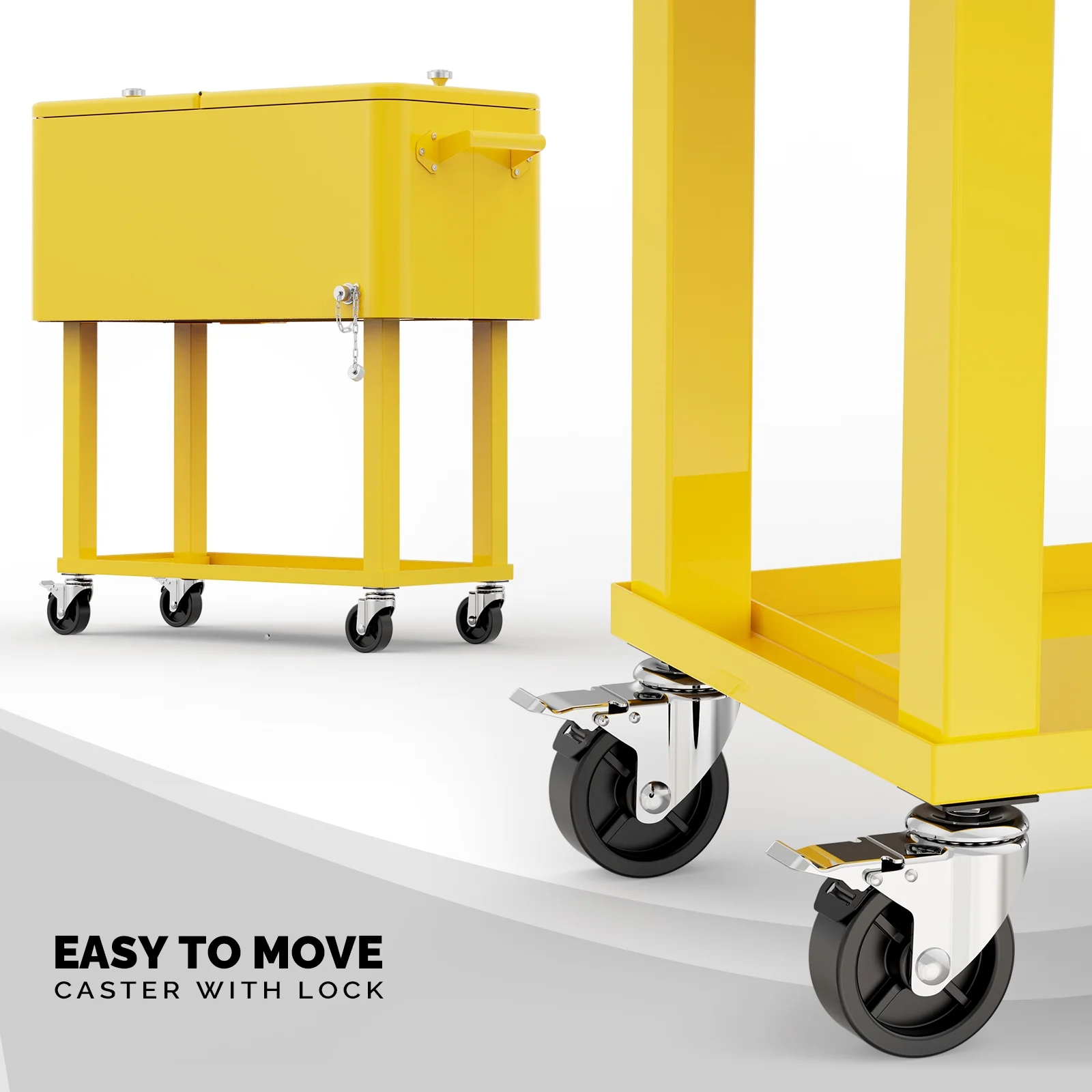 80 Qt Rolling Ice Chest Cooler Cart Outdoor Trolley with Storage Shelf, Bottle Opener Cap Collector for 48 Hour Cold Drinks,Lemon Yellow(Lemon Yellow) - Image 4