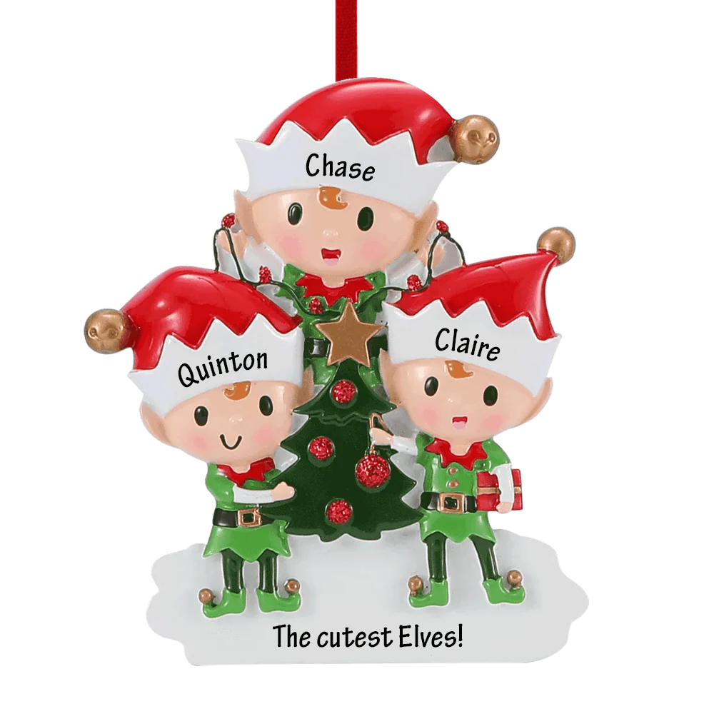 Elves Family Personalized Ornament - 3, 4, 5 Family Members