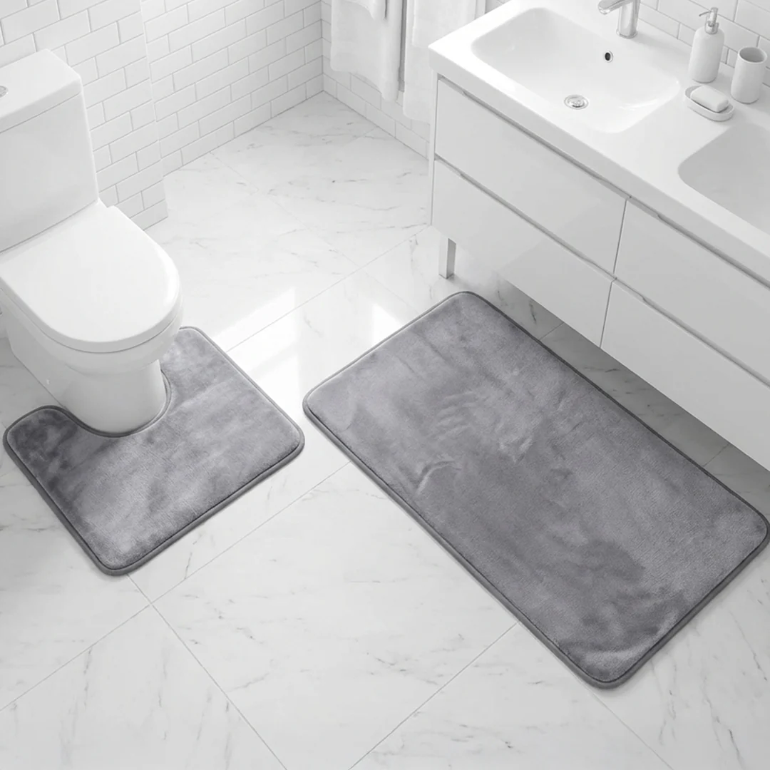 Muddy Mat® Memory Foam Bath Mat Set 2 Piece – Velvet Soft Non Slip Bathroom Rugs Set, Thick Absorbent Washable Bath Mats for Bathroom Floor and Shower, 20