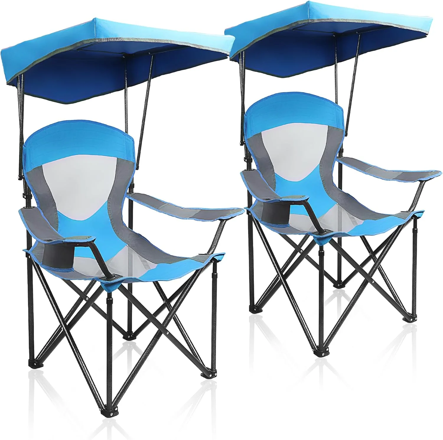 Chaise de camping pliante surdimensionnée ALPHA CAMP avec auvent robuste, capacité de 159 kg (350 lb), pare-soleil réglable et porte-gobelet intégré, idéale pour la plage, la pêche et les activités de plein air.