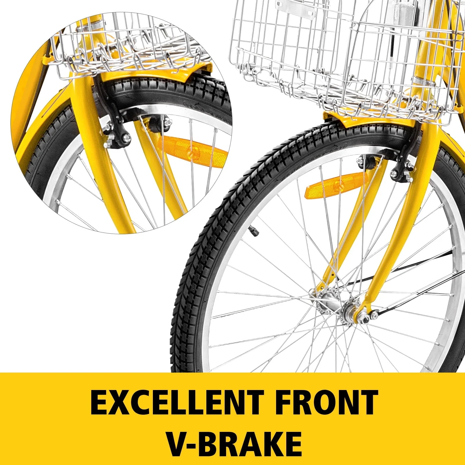 VEVOR 24"Adult Tricycle 7 Speed Three Wheel Bike Cruise Bike ,Seat Adjustable Trike with Bell, Brake System and Basket Cruiser Bicycles Size for Shopping Image 4