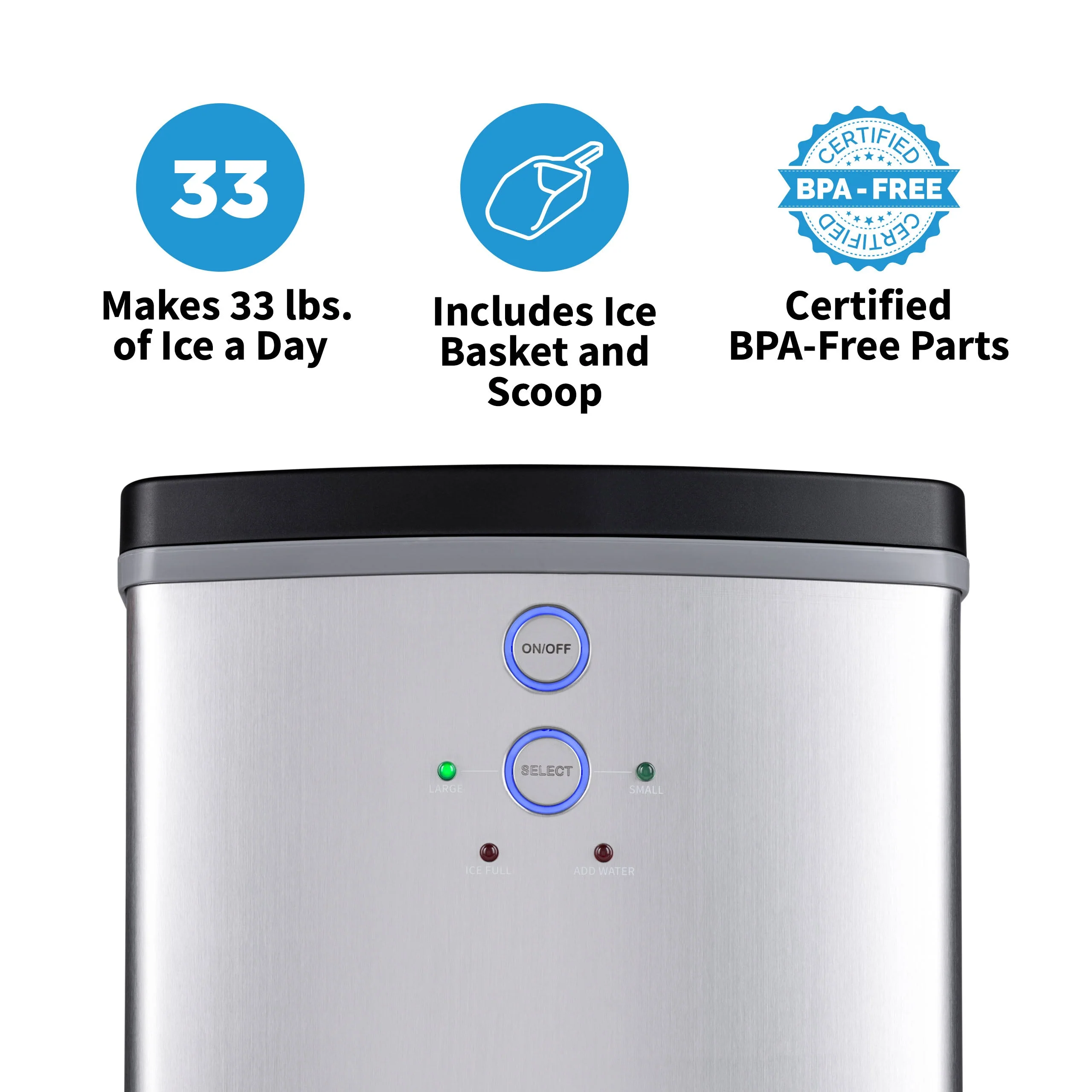 Newair Countertop Ice Maker. Bullet Ice, 33 lbs/day - Black