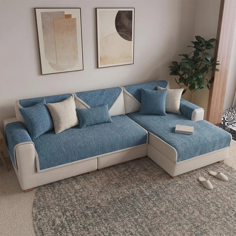 Waterproof Antimicrobial Simple Chenille Fabric Anti-scratch  Sectional Couch Cover