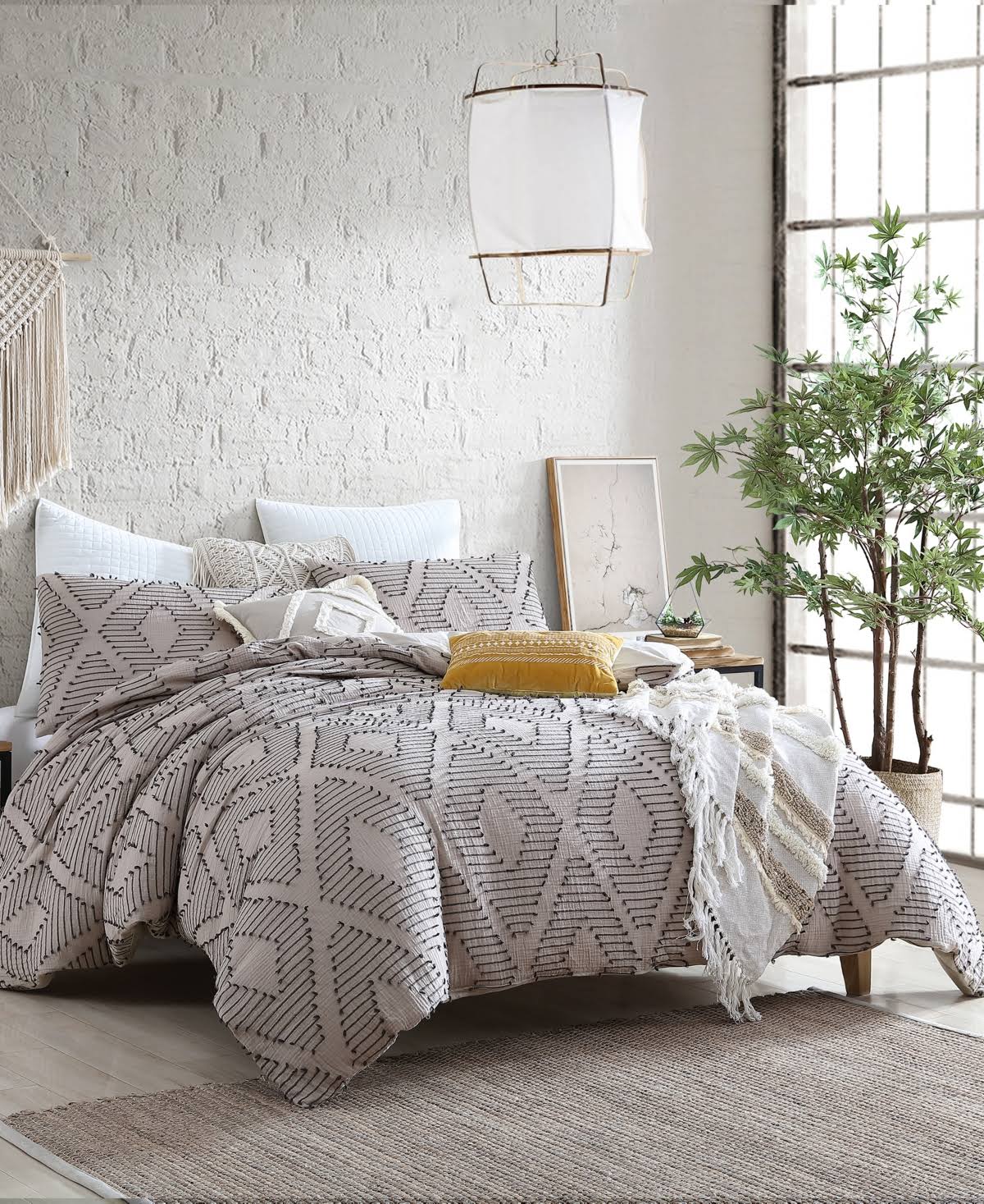 Swift Home Puyuma 100% Cotton Clipped Diamond Jacquard 5-Piece Bedding Comforter Set Taupe - Full - Queen
