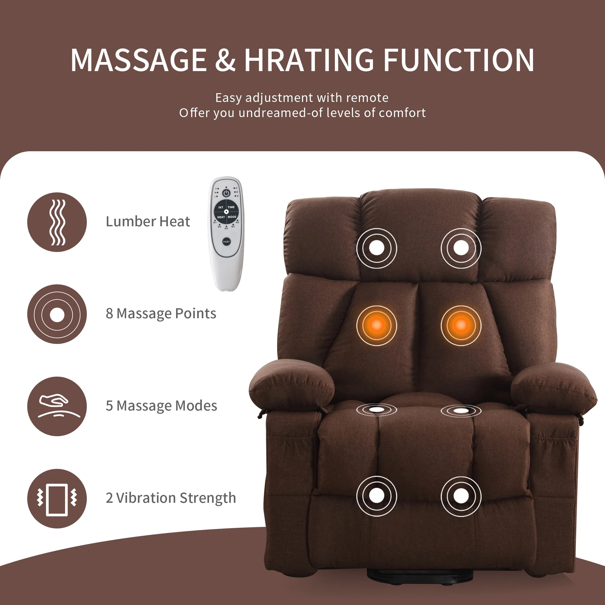 Power Lift Recliner Chair Recliners for Elderly with Heat and Massage Recliner Chair for Living Room with Infinite Position and Side Pocket,USB Charge Port,Brown(Regular-Brown) - Image 4
