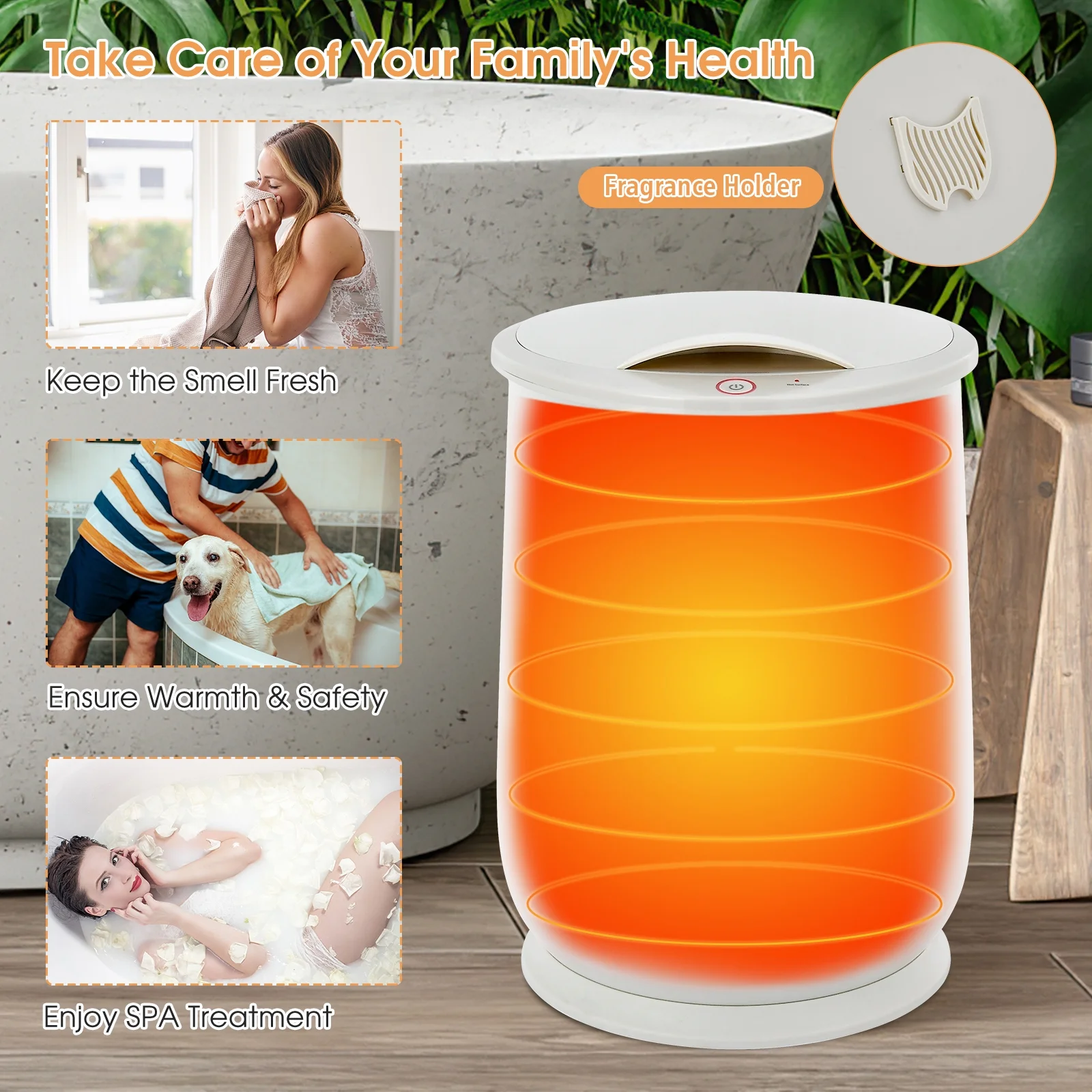 Costway 21L Large Capacity Towel Warmer with Flip-top Lid Auto Shut off Fragrance Holder White
