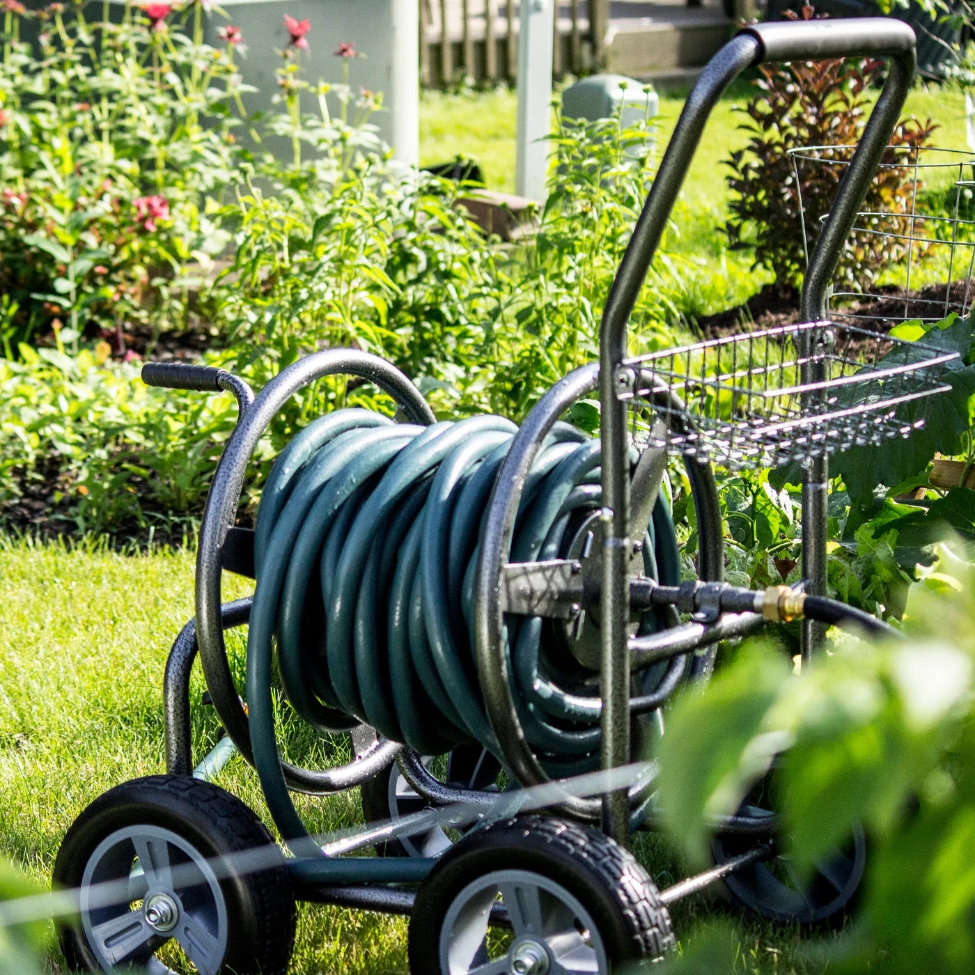 Commercial Four Wheel Hose Reel Cart Heavy Duty Rolling Hose Caddie for Gardening 350 Ft Hose Capacity(4 Wheel) - Image 4