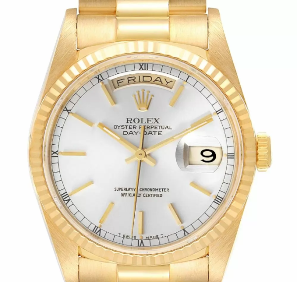 Replica Rolex President Day-Date Silver Dial Yellow Gold Watches Japanese movement