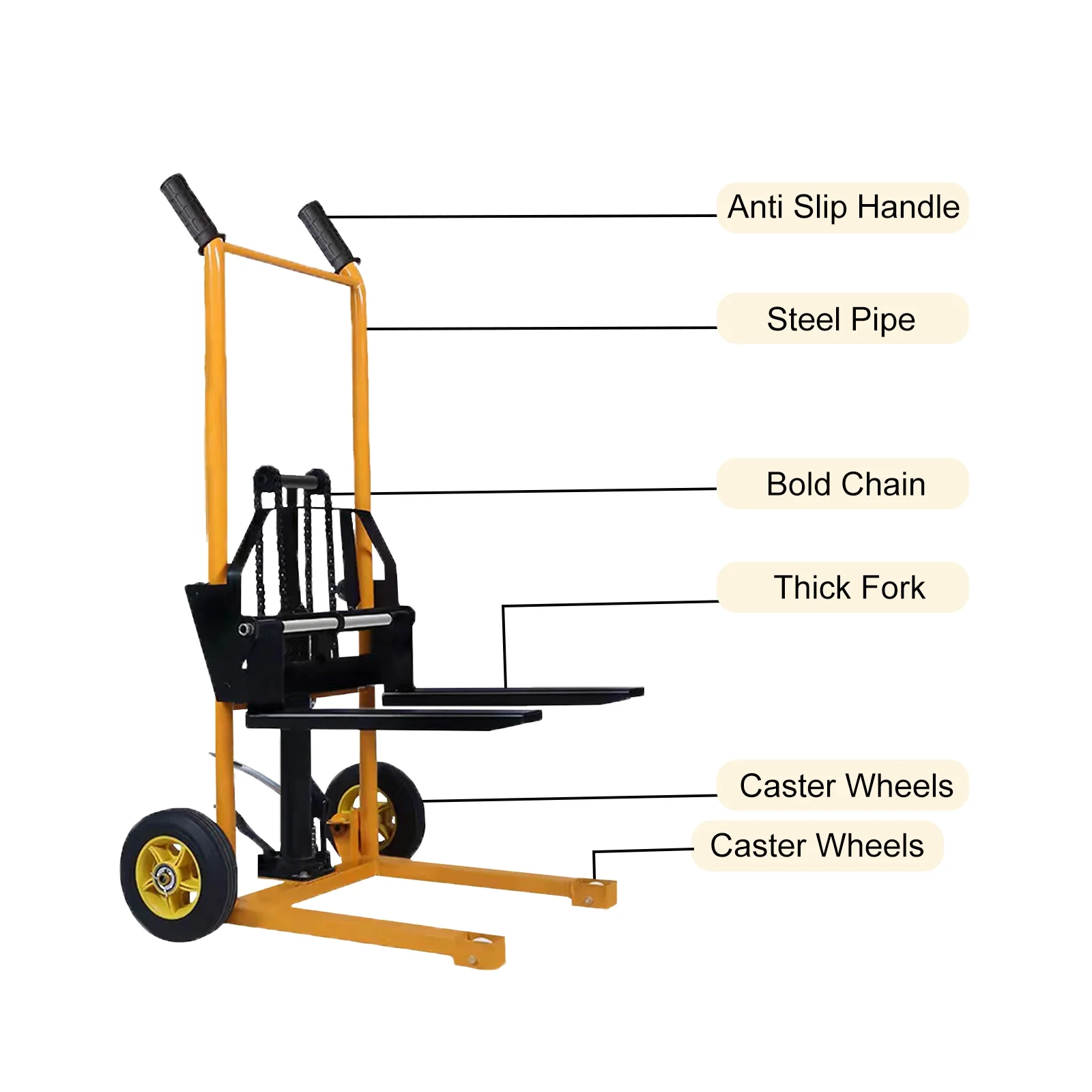 Small Manual Forklift Hydraulic Stacker, Portable Material Lift Truck with Adjustable Forks and Fixed Legs, 440 Lbs Straight Wheel Stacker Truck (Without Pallets) - Image 3