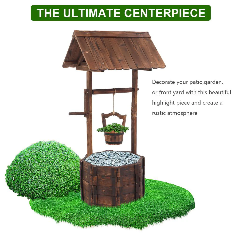 Wooden Flowerpot Outdoor Reinforced And Anticorrosive Wooden Wishing Well Flowerpot - Image 4
