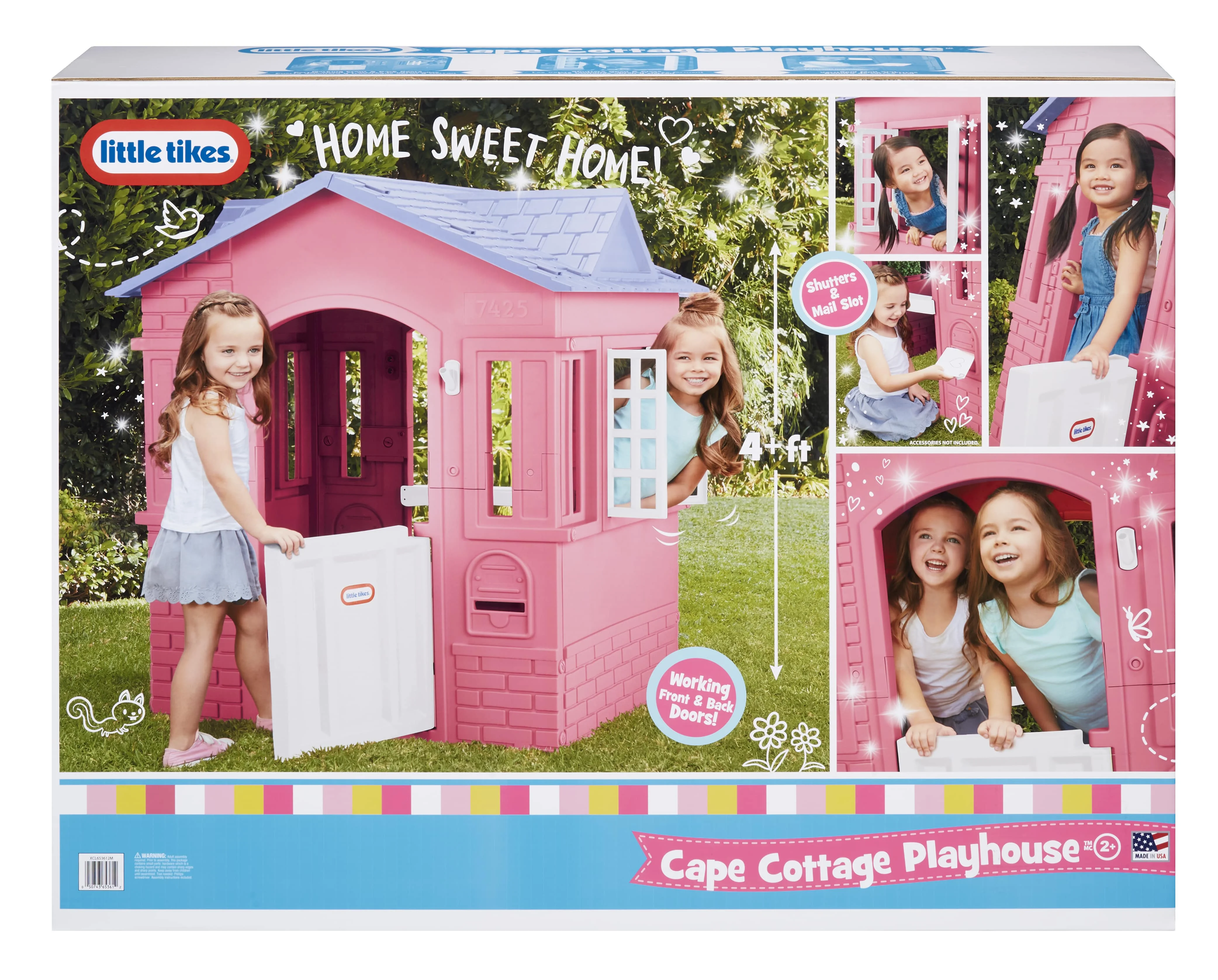 Cape Cottage House, Pink Pretend Playhouse with Working Doors, Window Shutters, and Flag Holder, for Kids 2-8 Years Old - Image 8