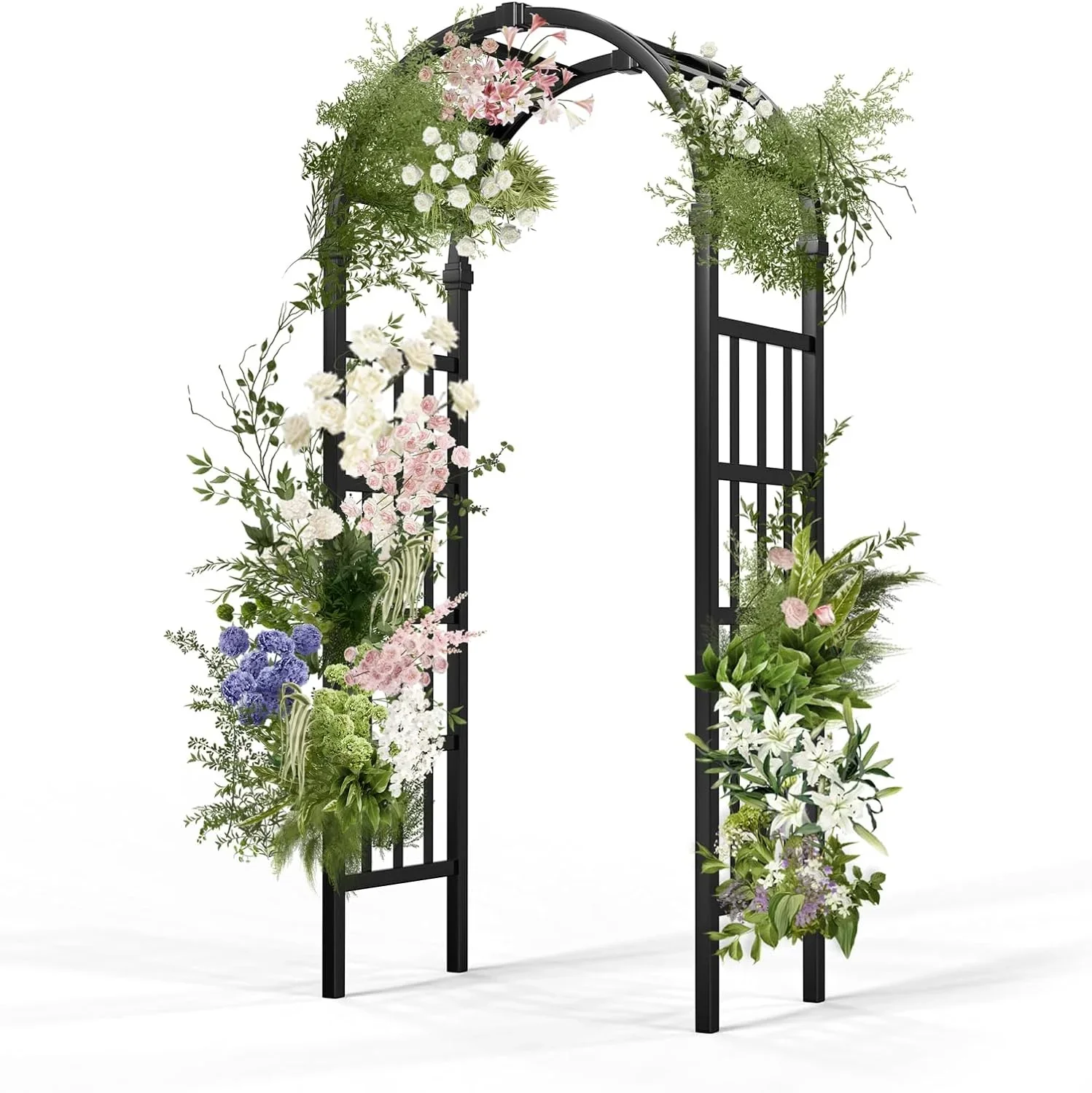 GFNXYI Vinyl Garden Arbor, PVC Wedding Arch for Ceremony Party, Garden Trellis for Climbing Plants Outdoor, Arch Backdrop Stand for Garden, Backyard, Lawn (Black)