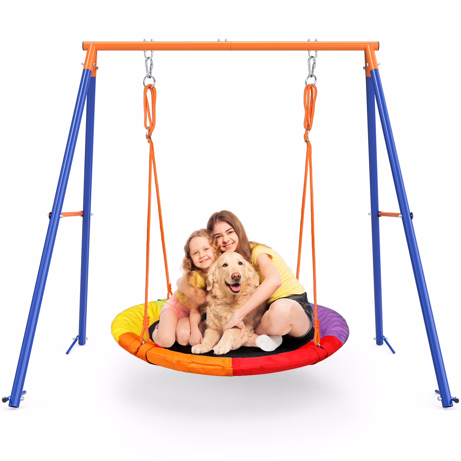 Swing Sets for Outside 440lbs Swing Set for 2-3 Kids Outdoor with Heavy-Duty Metal Frame Adjustable Ropes Round Swing, Rainbow(One Size)