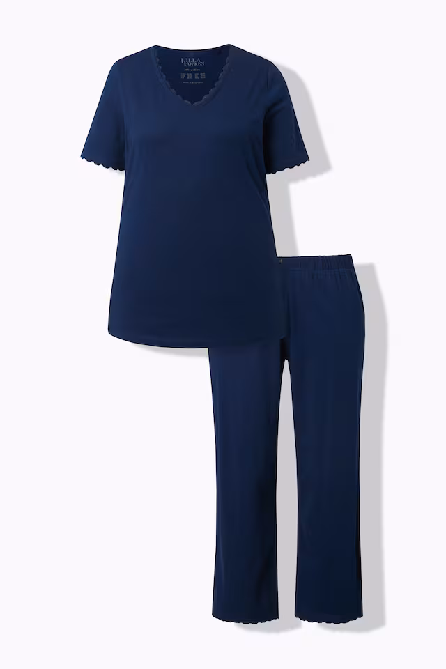 Eco Cotton Scalloped Lace Trimmed Two Piece Pajama Set
