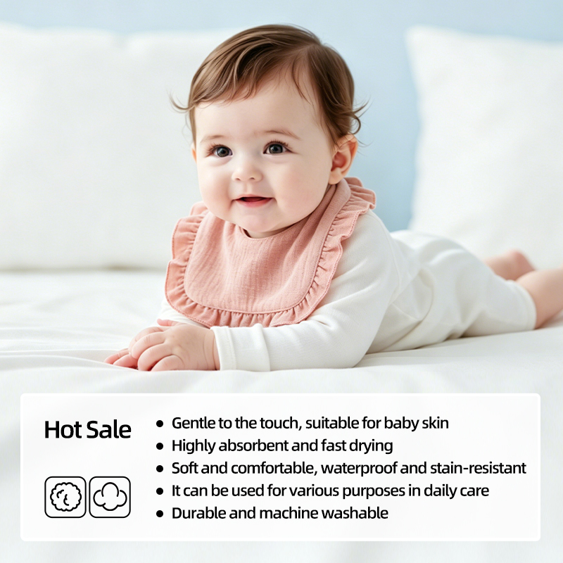 Luxury 6-Layer Eco-Friendly Cotton Muslin Baby Bibs Floral Lace Trim Printed Soft Saliva Towel for Infants