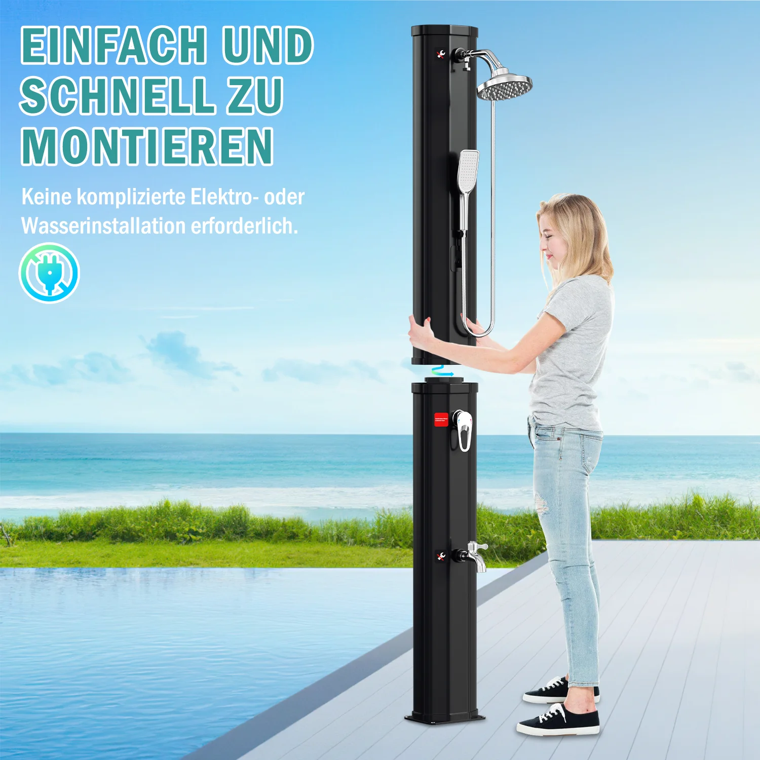 Sonnewelt 60L Solar Shower Tuindouche incl. beschermkap en handdouche