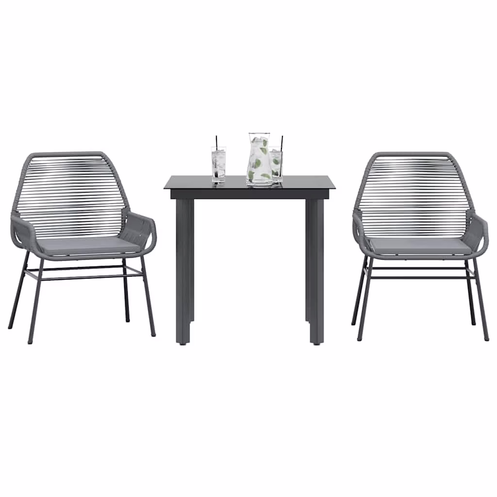 Vidaxl 7 Piece Patio Dining Set with Cushions Black Poly Rattan Glass