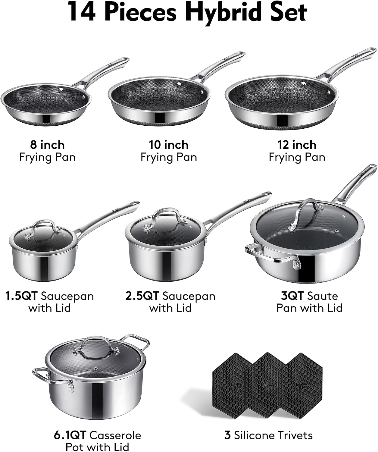 SNOWCLAD Pots and Pans Set Non Stick| Stainless Steel Kitchen Cookware