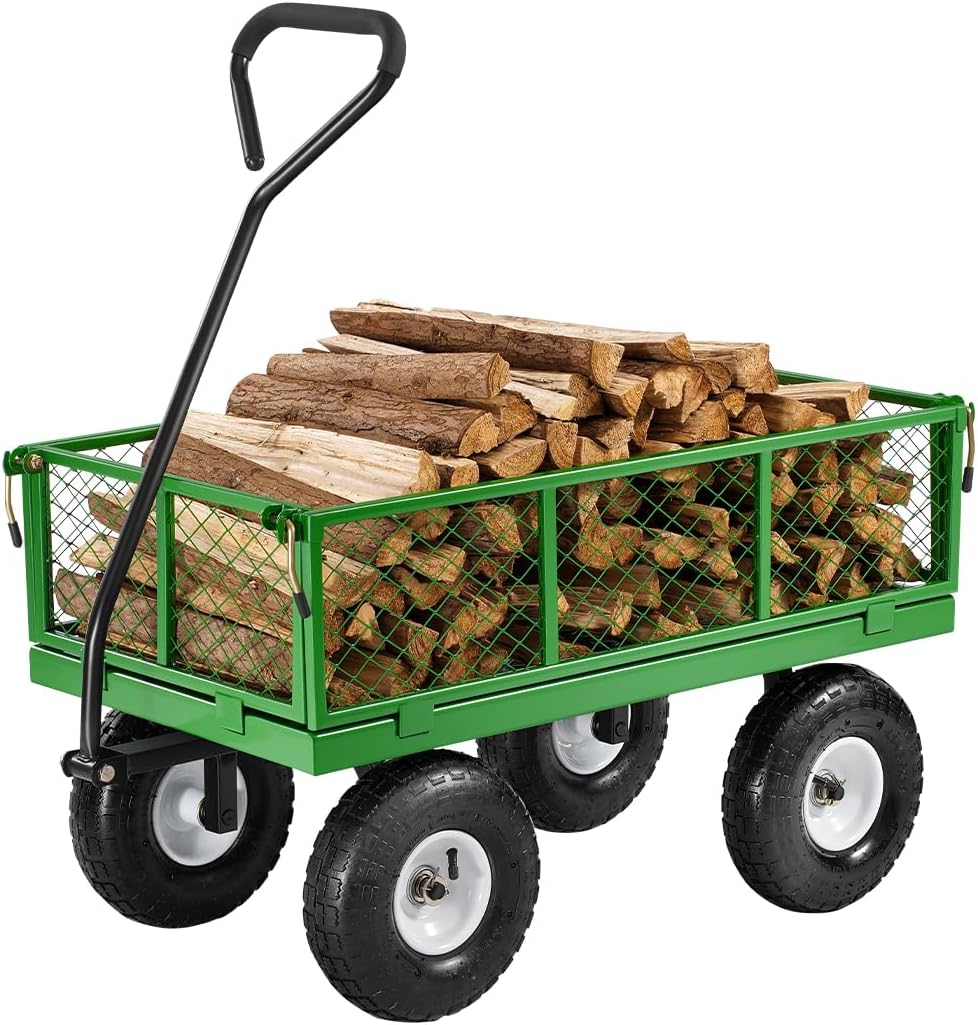 1200LBS Heavy-Duty Steel Garden Cart, 2-in-1 Multi-Function Outdoor Utility Wagon with 13