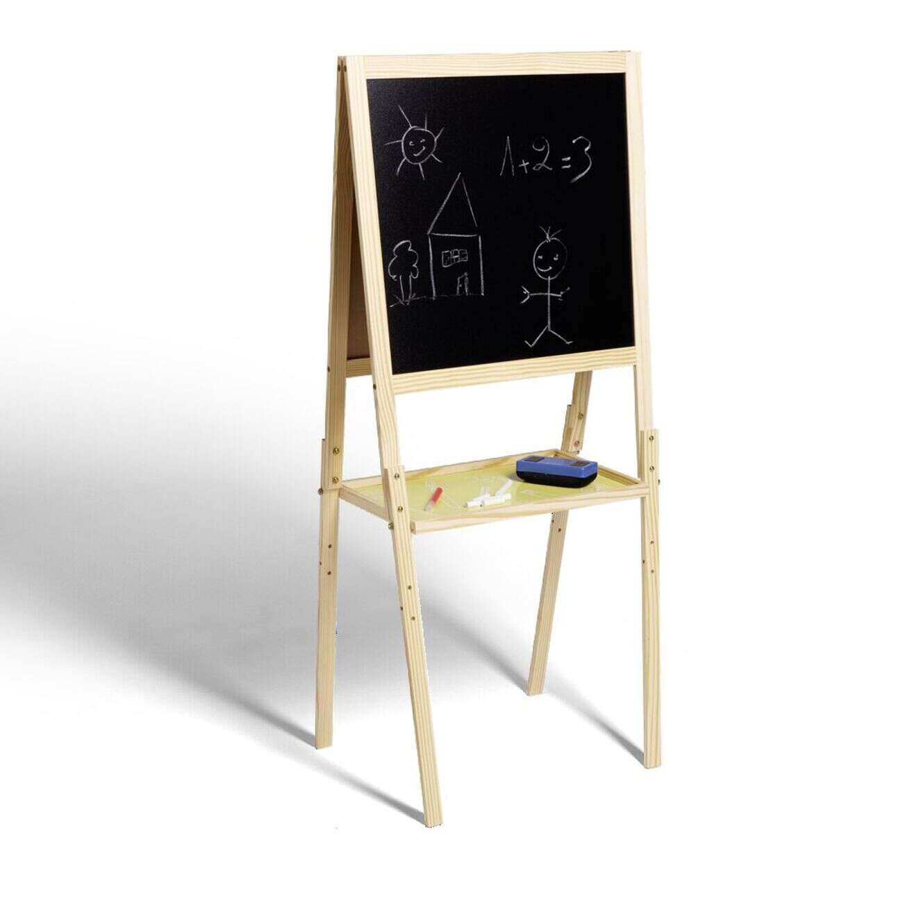 Tableau en bois double face magnétique et craie avec accessoires