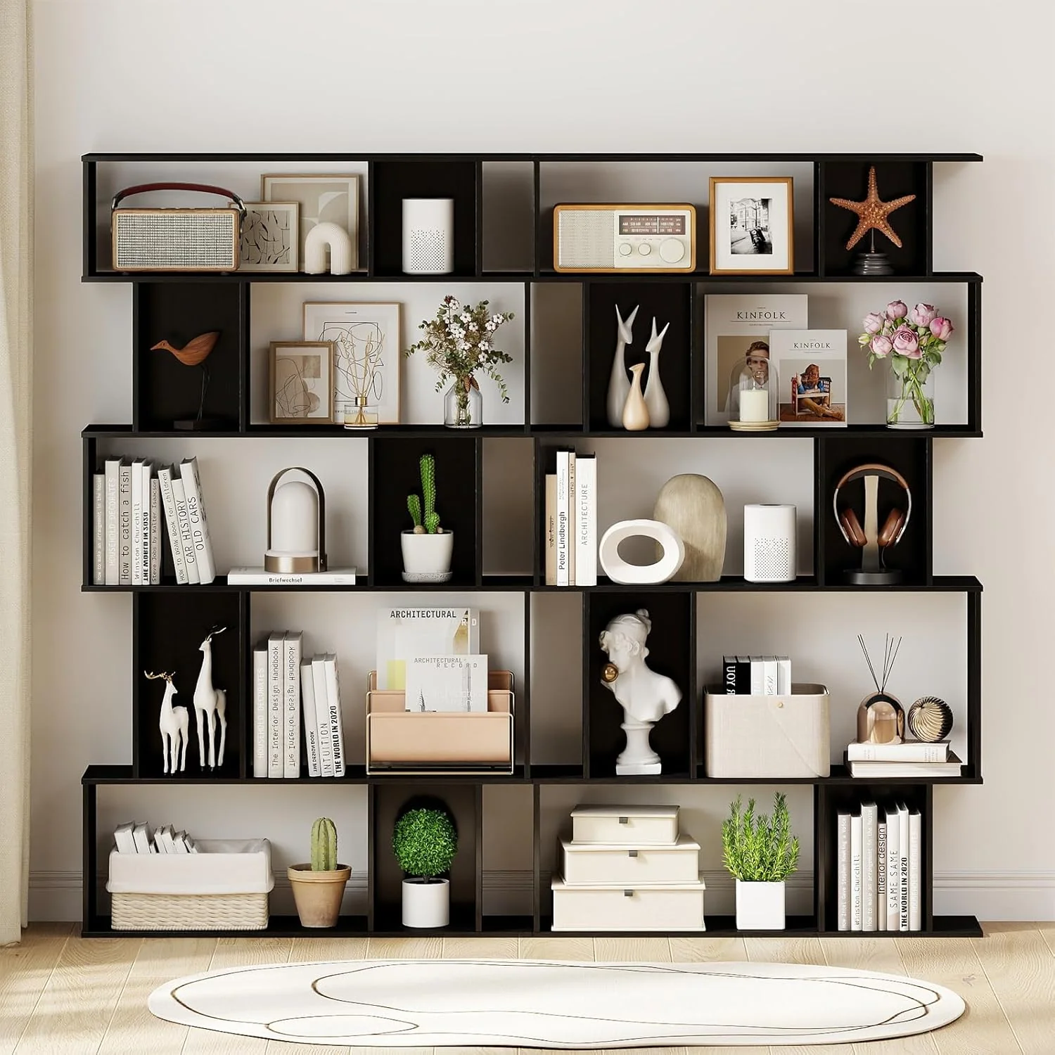 Tangkula Geometric Bookshelf 5-Tier Bookcase with Open Shelves and Closed-back Cubes