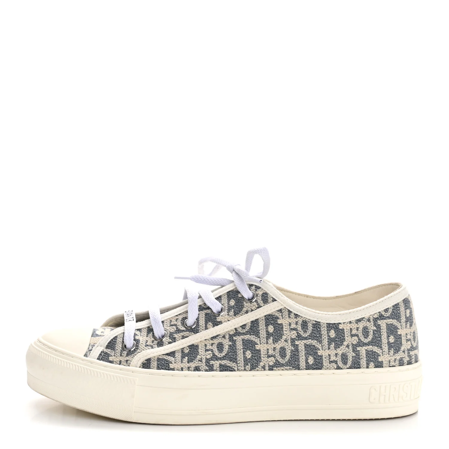 Oblique Chambray Raffia Effect Walk'N'Dior Low Top Sneakers 38 Blue Light Biscuit