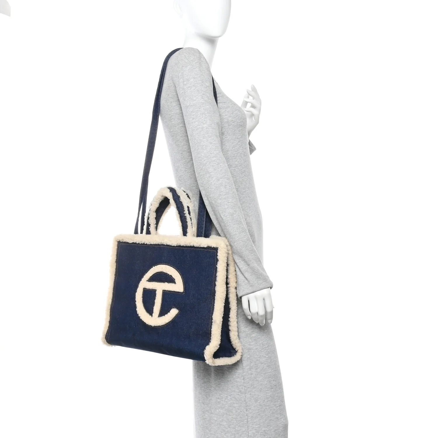 X UGG Denim Shearling Medium Shopping Bag Raw Denim
