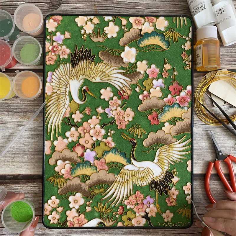 Cranes,Beginner Cloisonné Enamel DIY Kit, with Tutorial& All Tools