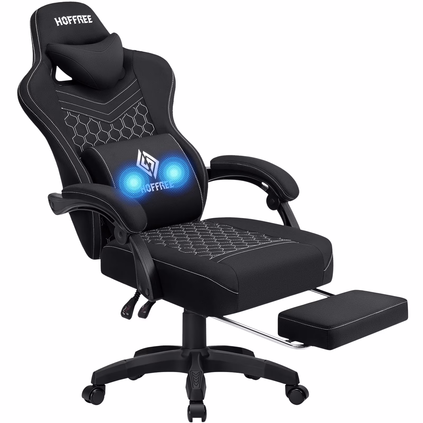 Gaming Chair with Massage Fabric Office Chair with footrest for Adults, Ergonomic Gamer Chair with Headrest and Lumbar Support for Office Gaming, 440 LBS(Black)