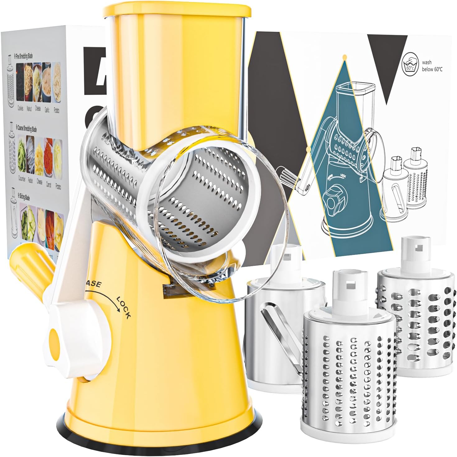 Cambom Rotary Cheese Grater Hand Crank Cheese Shredder, Black