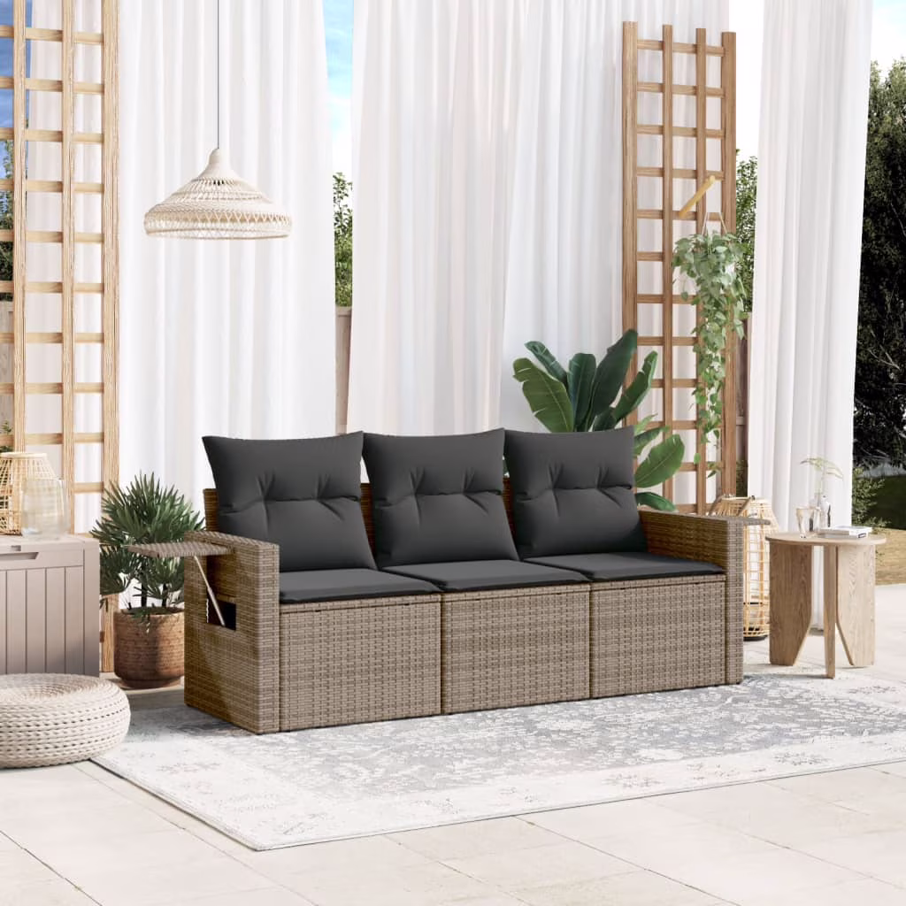 vidaXL Garden Sofa Set Beige, Cream white PE Rattan Three-seater