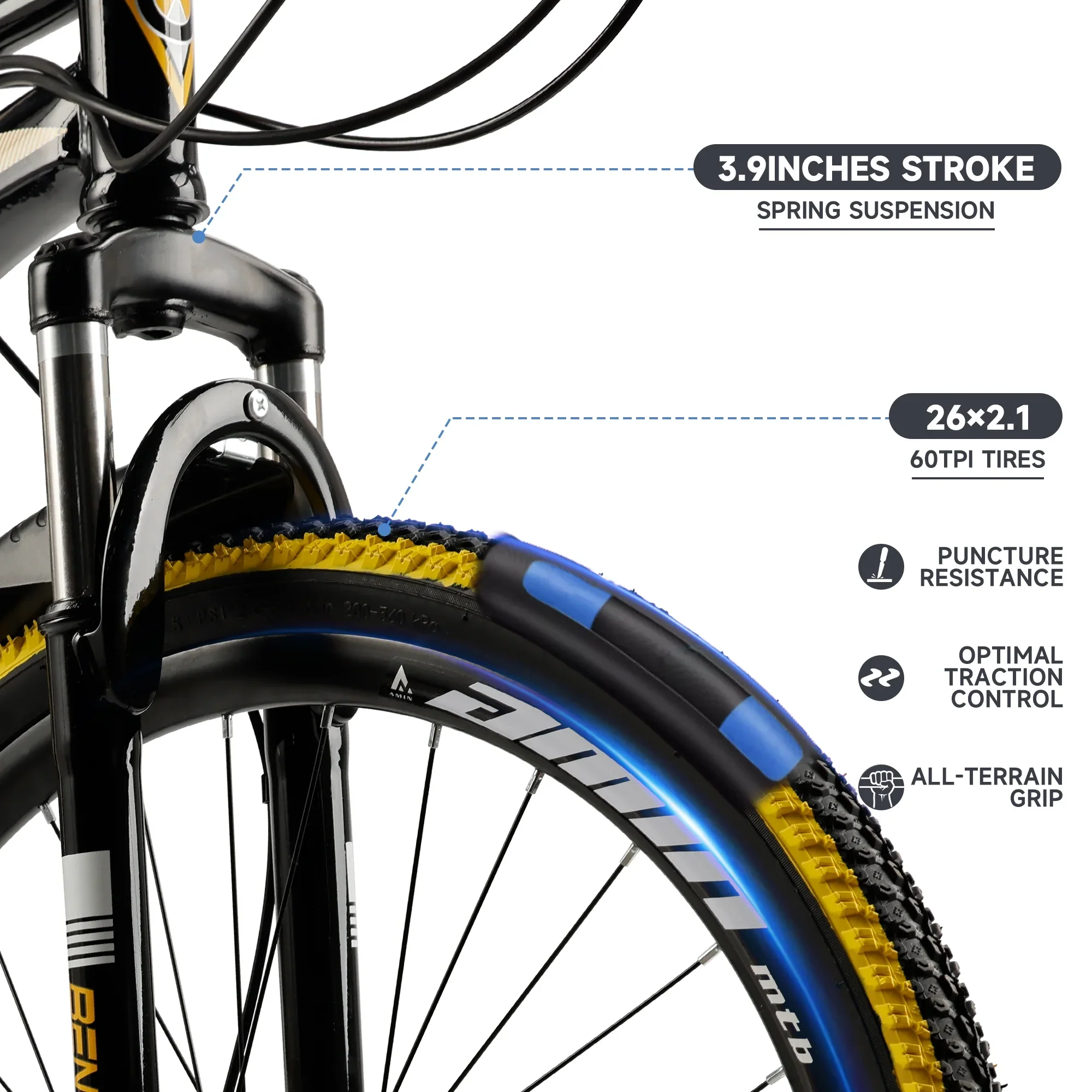 ARTUDATECH Full Suspension Mens Mountain Bike, Shimano 21 Speed, 26 Inch Wheel, Dual Disc Brake Bike for Men Womens Teen Adult Bicycle Thumb Shifter With Bike Lock And Air Pump