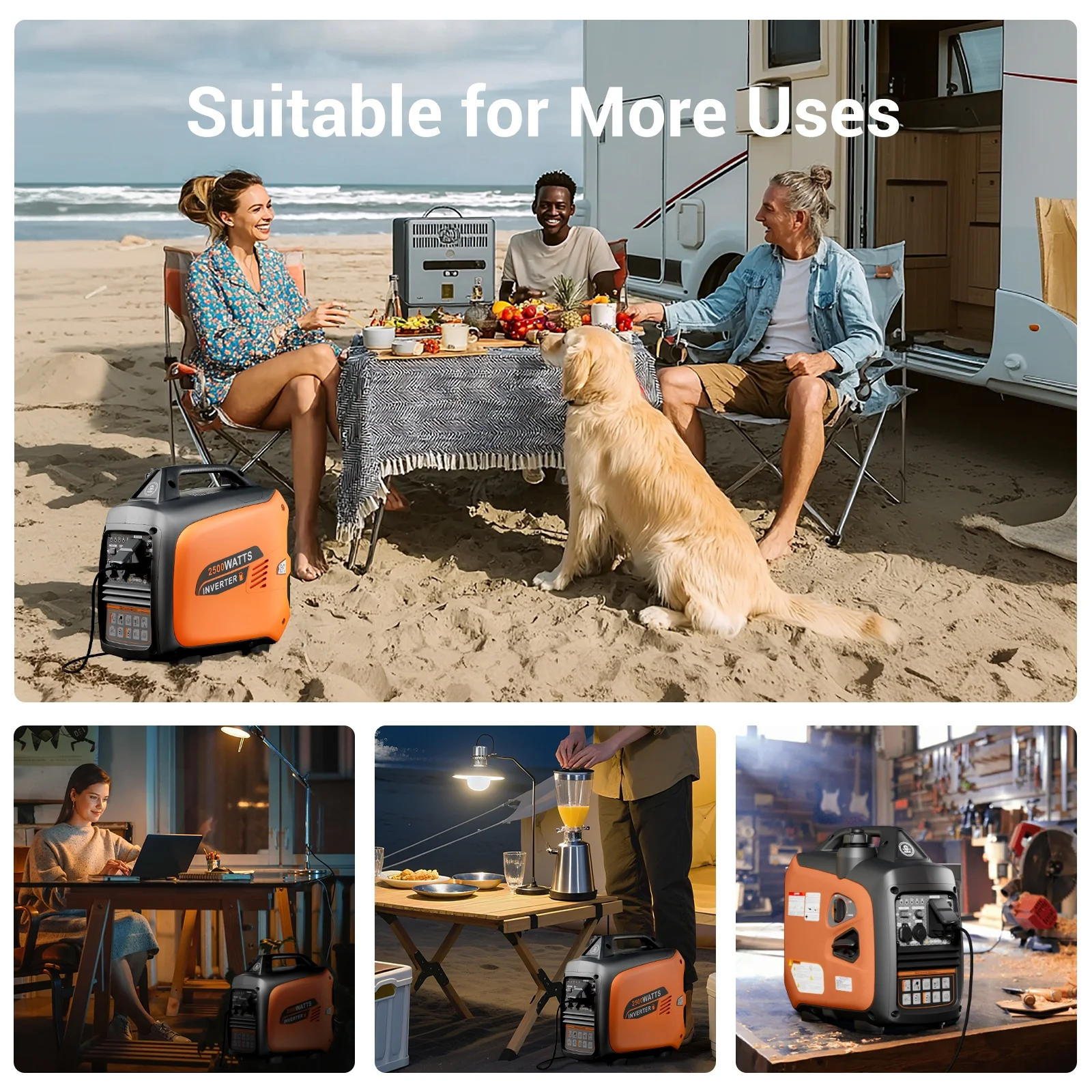 2500-Watt Portable Inverter Generator Gas Powered, EPA Compliant, Parallel Capability, CO Shutdown, Low Noise for Camping and Home Use(Black and Orange) - Image 10