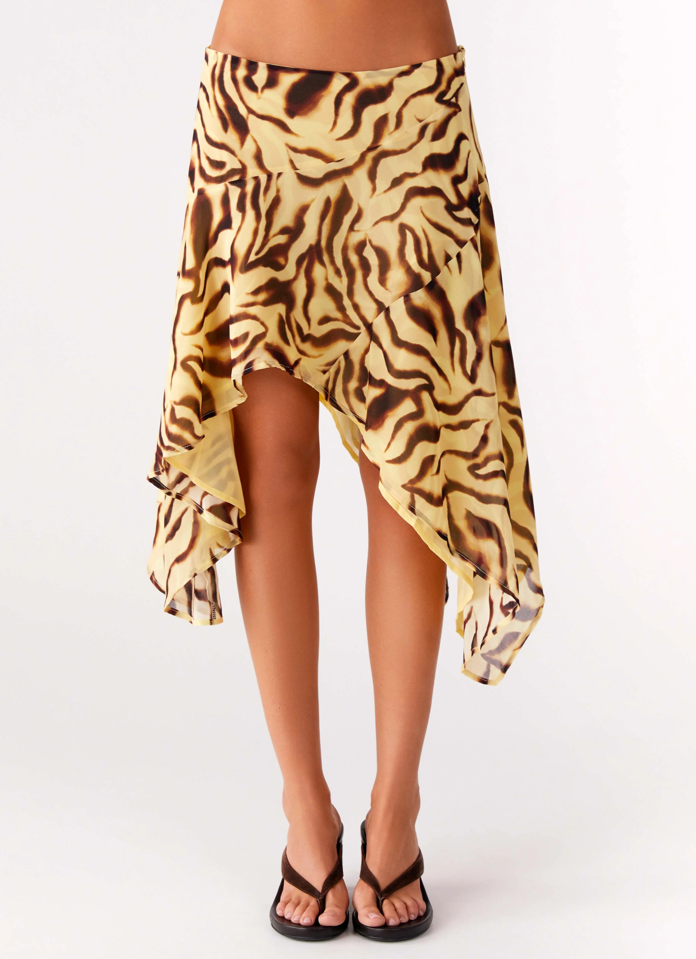 Kia Low Rise Asymmetrical Midi Skirt - Laguna Print