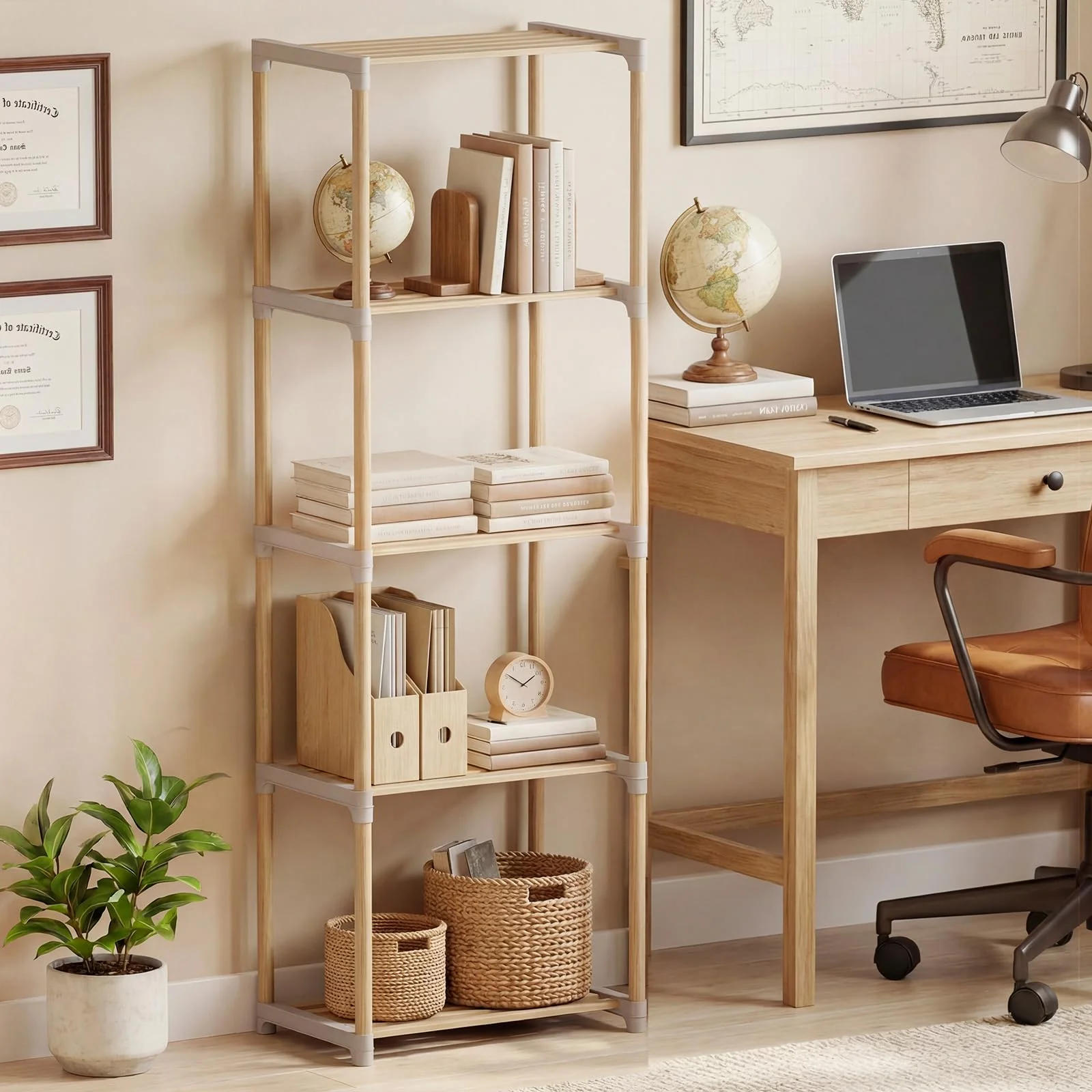 Tangkula 4/5-Tier Solid Wood Bookshelf for Home Office