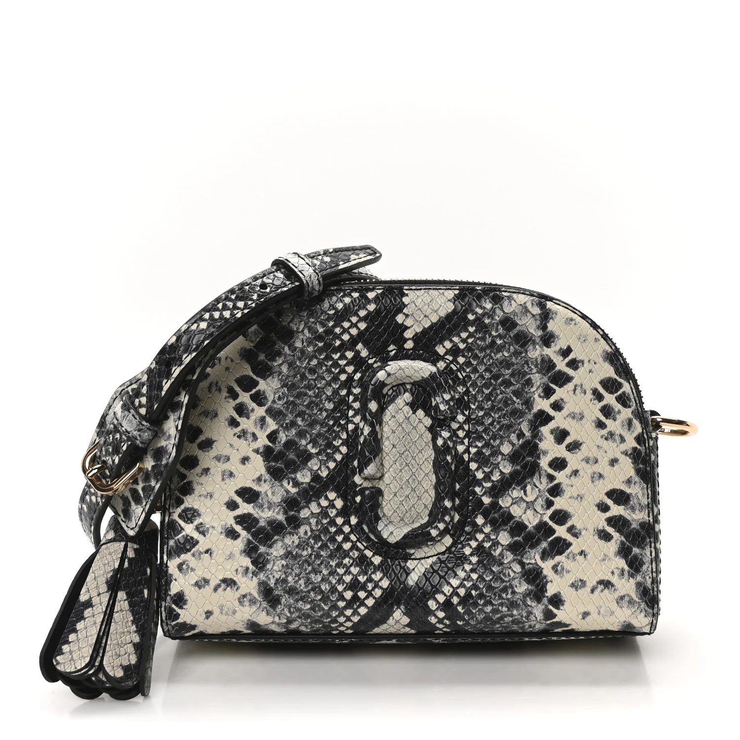 Calfskin Snakeskin Embossed Shutter Camera Crossbody Bag Black White
