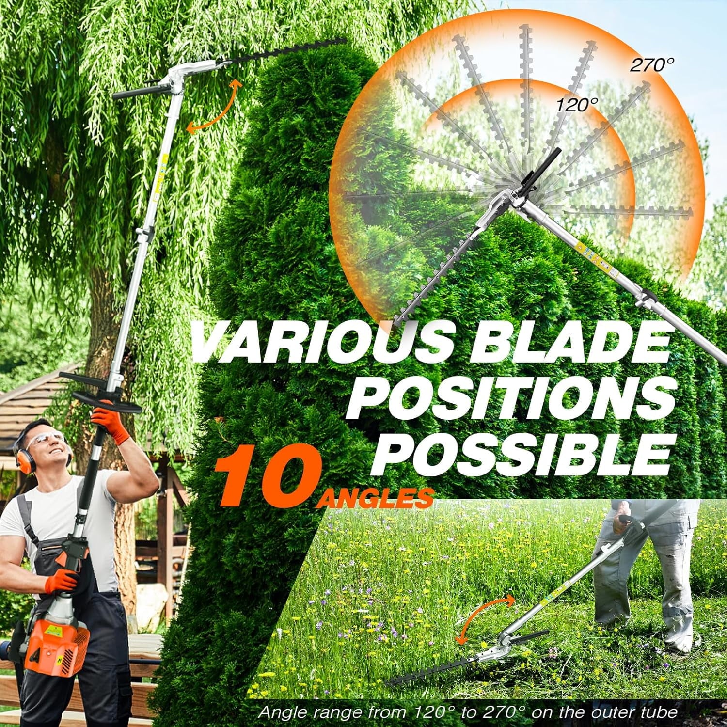 Zhixing 52CC 2-stroke 3-in-1 petrol lawn mower hedge trimmer, multifunctional garden pruning tool with weeder head + hedge blade, powerful lawn and tree trimmer, home gardening care machine