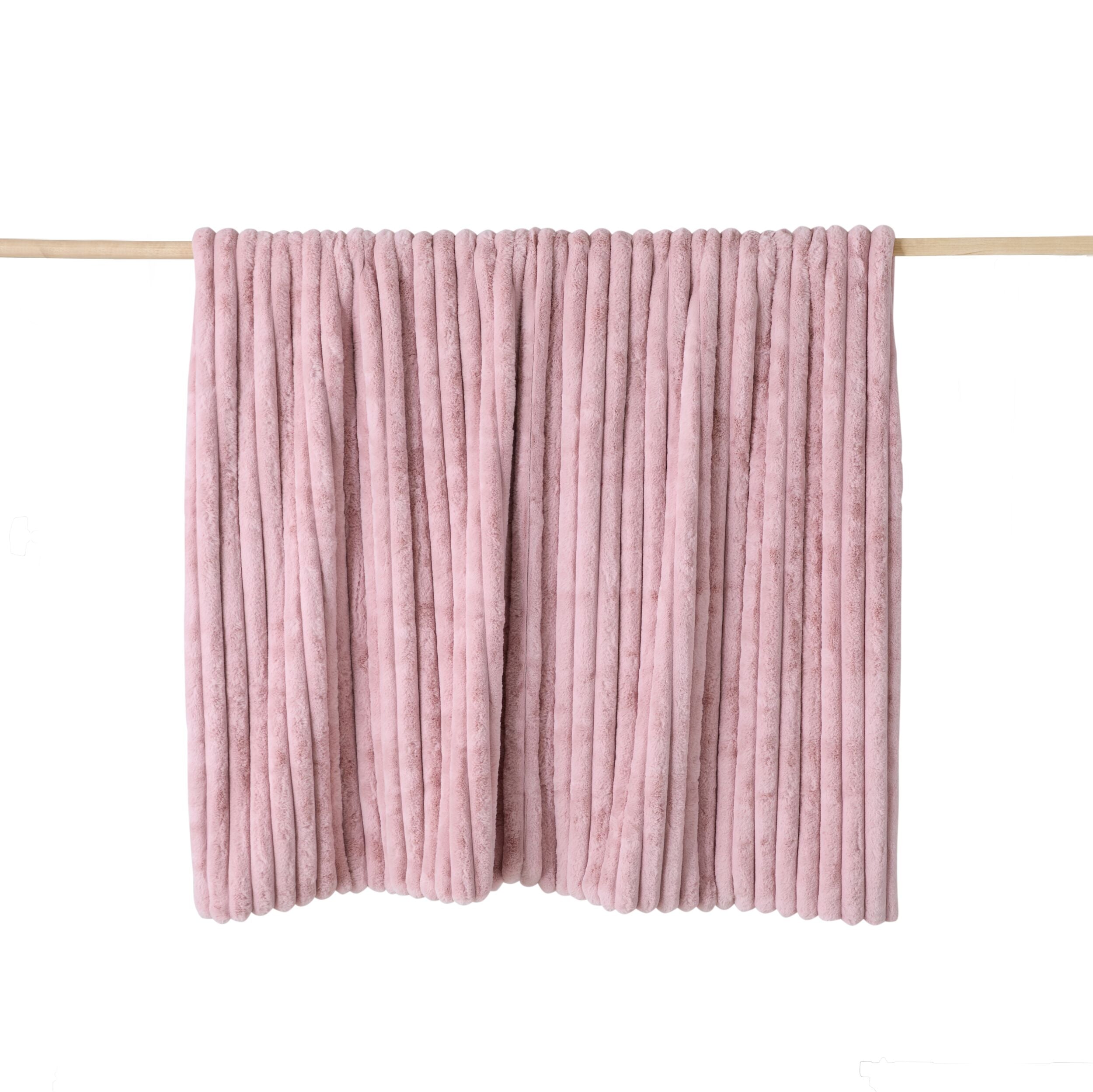 Luxe Rib Faux Fur Blanket Blush150x200cm
