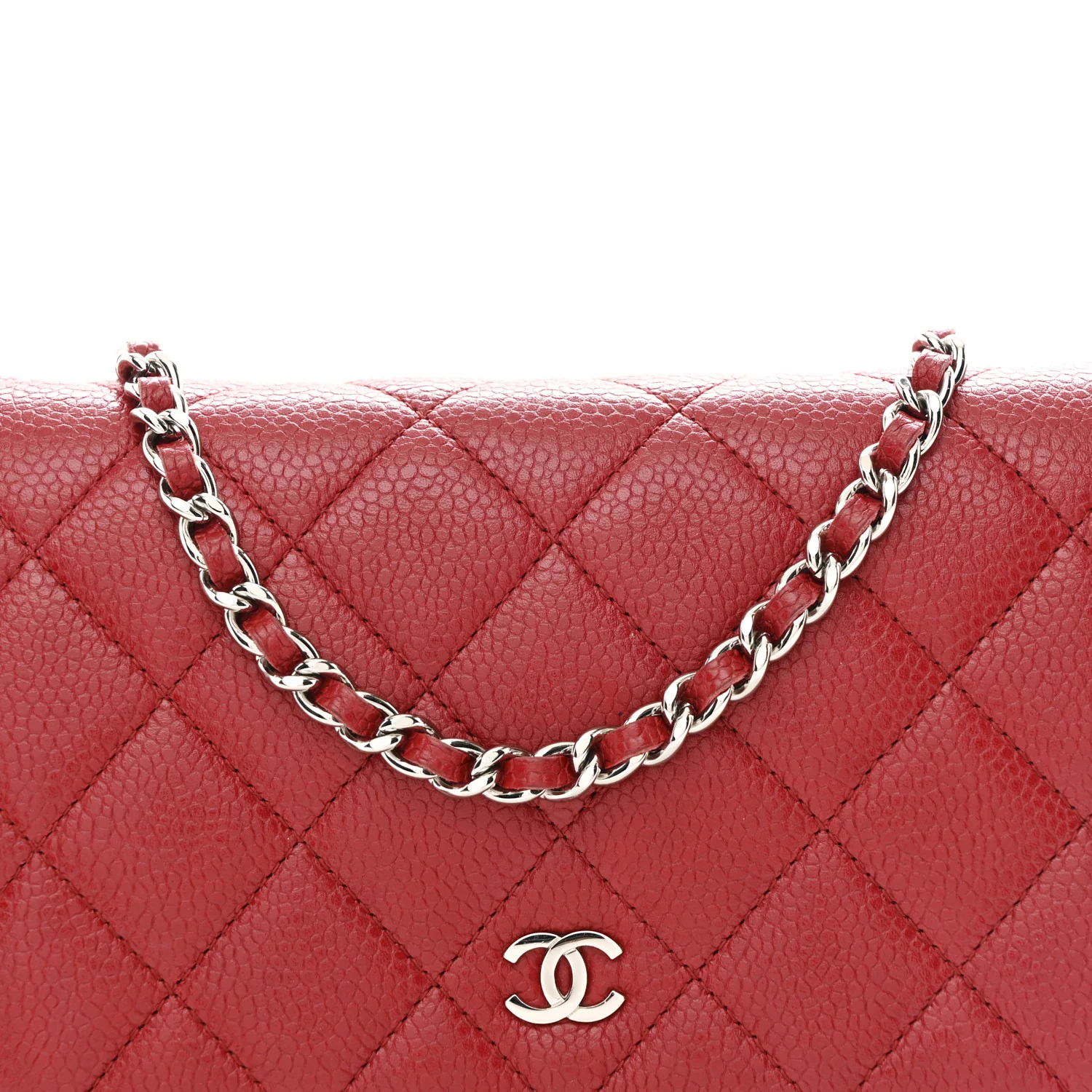 Caviar Quilted Wallet on Chain WOC Red